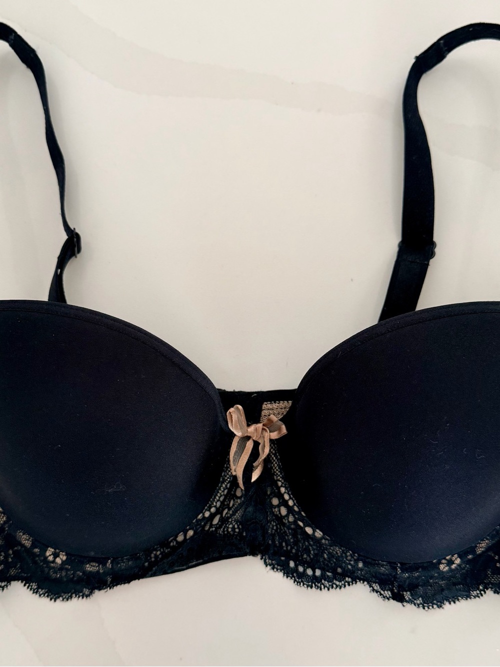 Le Mystere Black T-Shirt Bra with Lace Trim and Bow